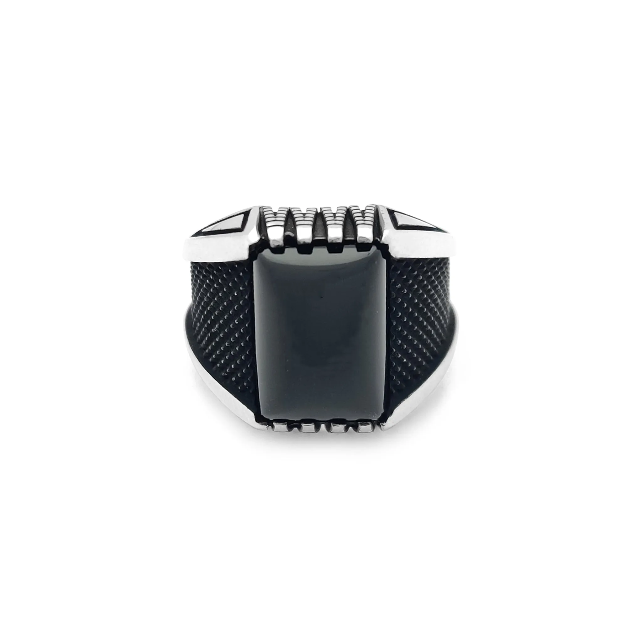 Black Onyx Antique-Finish Ring (Silver)